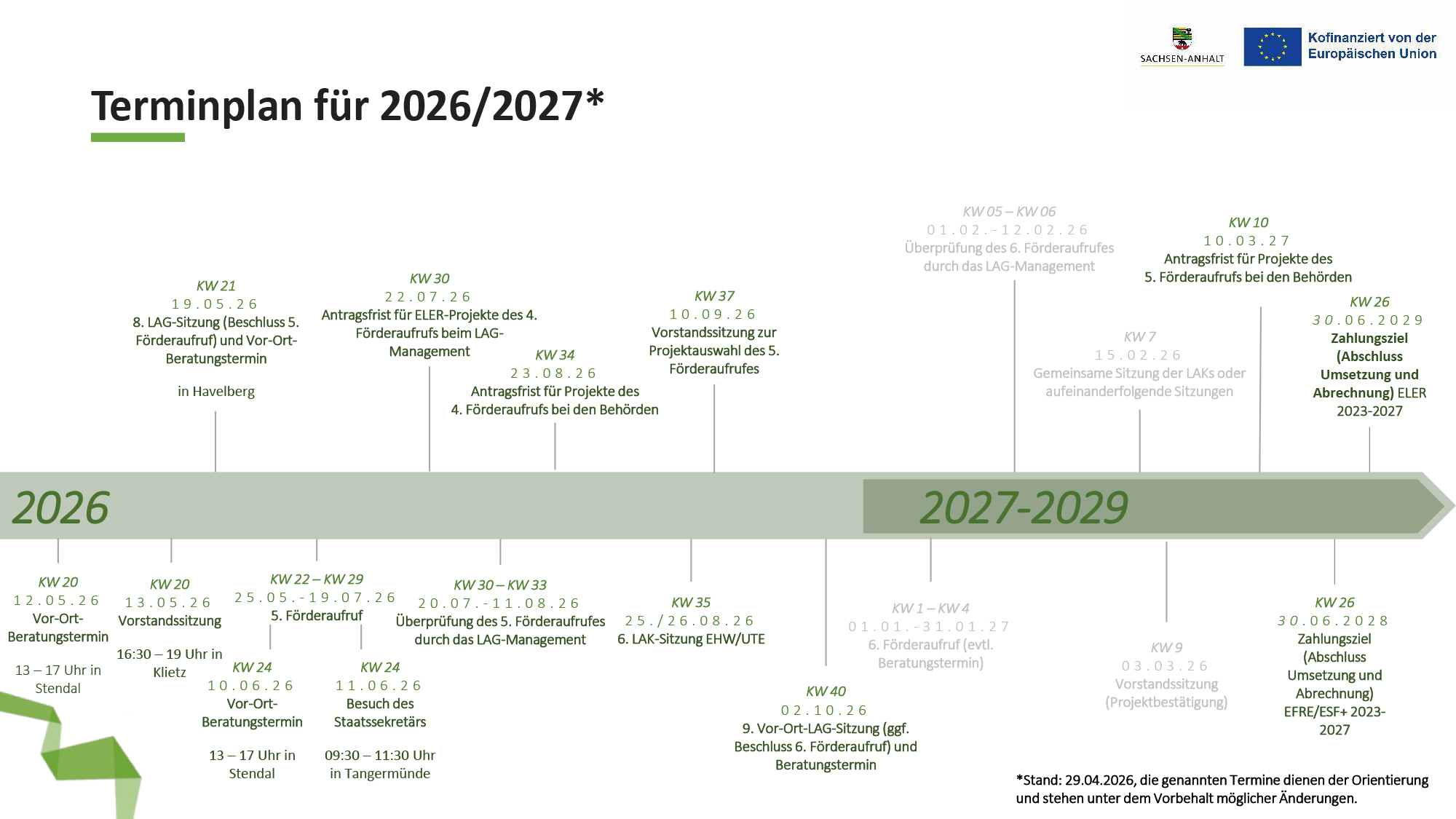 Terminplan für 2026-2027